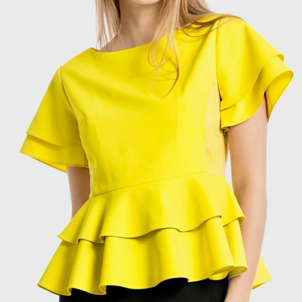 🔥NWT GRACIA PEPLUM TOP NEON YELLOW TOP🔥🔥